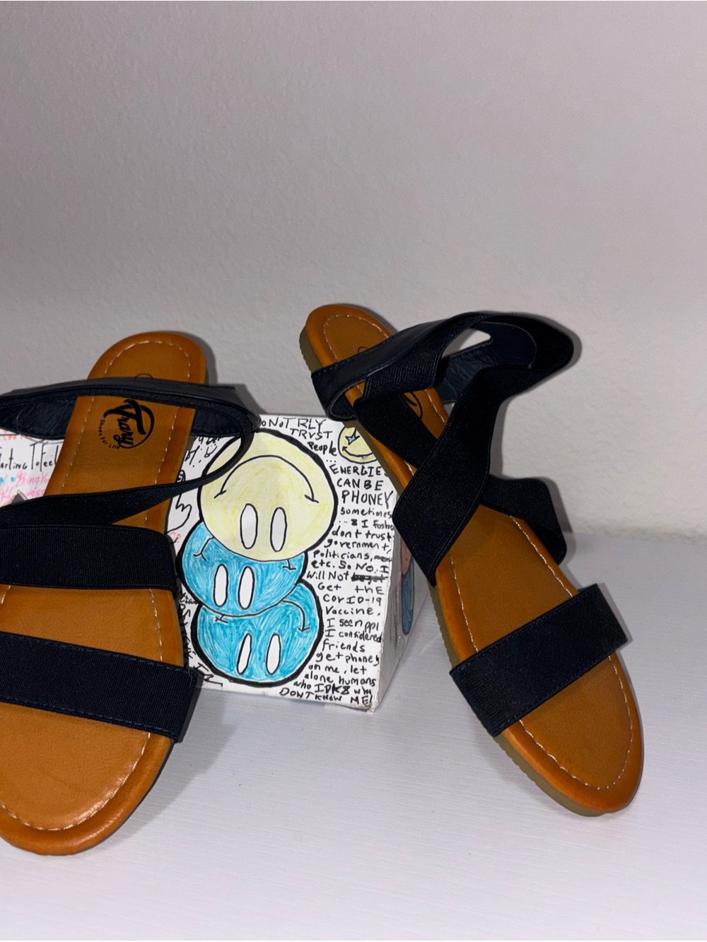 Trary Navy Blue & Tan Strappy Ankle Wrap Comfort Sandals Size 5.5 NWT 🏷️